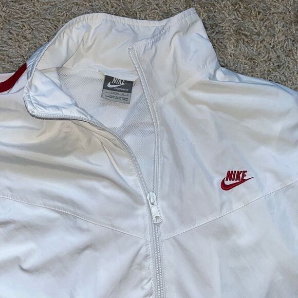Nike Sportswear Retro White Red Stripe Arms Full Zip Athletic Jacket Women’s Lar - Picture 3 of 16